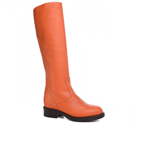 Jasmine Orange - Bottes rehaussantes en Cuir de 6 cm à 8 cm en plus